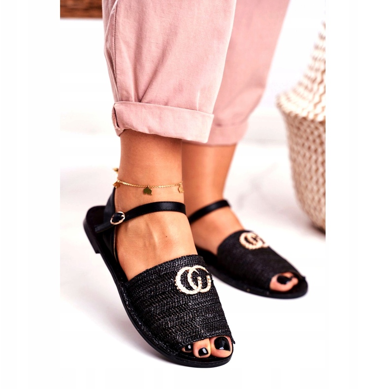 Schwarze Damen Flache Sandalen Lu Boo Geflochtene Felicia 1