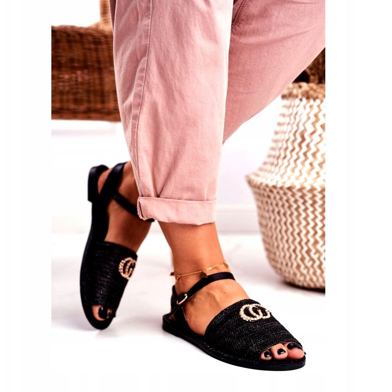 Schwarze Damen Flache Sandalen Lu Boo Geflochtene Felicia 3