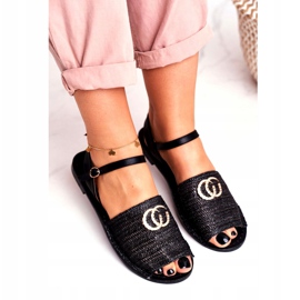 Schwarze Damen Flache Sandalen Lu Boo Geflochtene Felicia 4