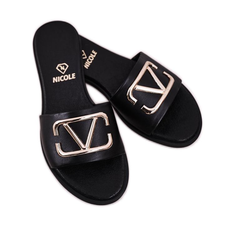 Nicole Klassische Lederhausschuhe für Damen Schwarz Evie 1