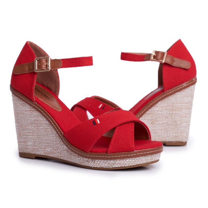 SEA Damen Sandalen mit Keilabsatz Rot LaMane beige 2