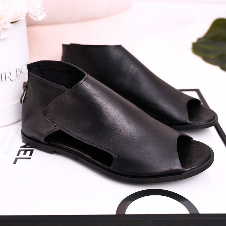 Nicole Flache Ledersandalen für Damen Schwarz Natalie 2