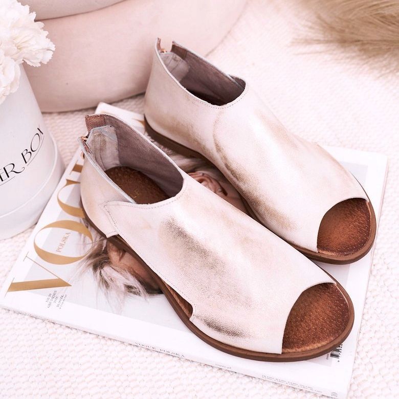 Nicole Flache Ledersandalen für Damen Weiß Natalie golden 1