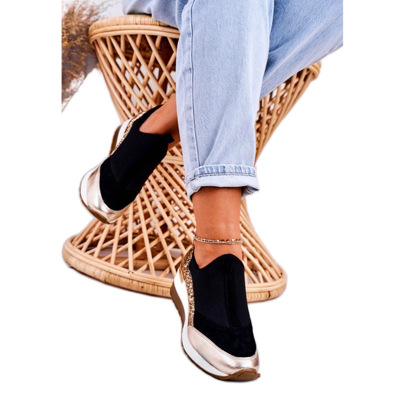 Nicole Damen Leder Keil Turnschuhe Schwarz Golden Frances 1