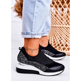 Nicole Damen Leder Keil Turnschuhe Schwarz Silber Frances 1