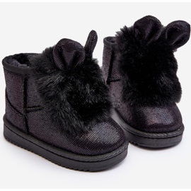 Schwarze Kinder-Schneestiefel mit Fell mit Rüschen 7