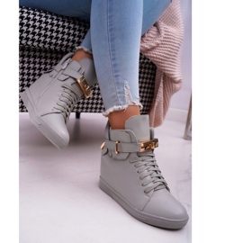 Damen Sneakers On Wedge Gold Vorhängeschloss Grau Tersey 2