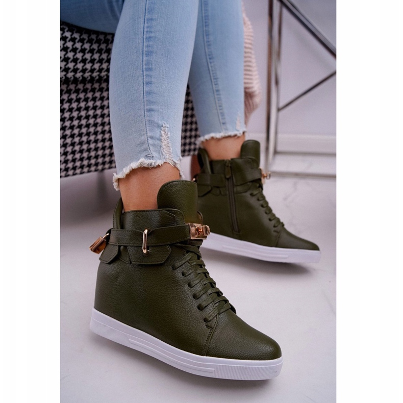 Damen Sneakers On Wedge Gold Vorhängeschloss Olive Tersey grün 1
