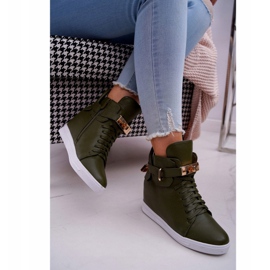 Damen Sneakers On Wedge Gold Vorhängeschloss Olive Tersey grün 2