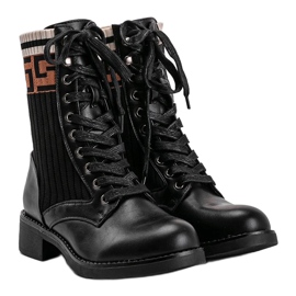 Schwarze Damen-Arbeiterstiefel 7507-PA 1