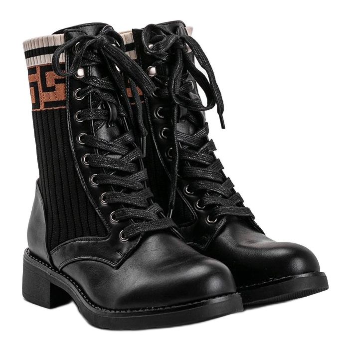 Schwarze Damen-Arbeiterstiefel 7507-PA 1