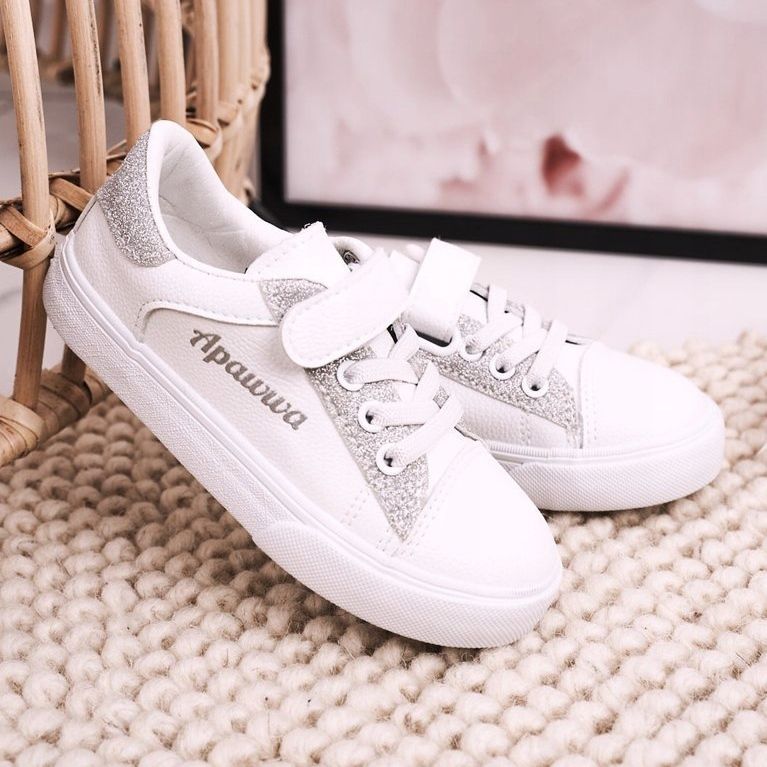 Apawwa Kindersneaker mit Brokat Weiß und Silber Camila 2