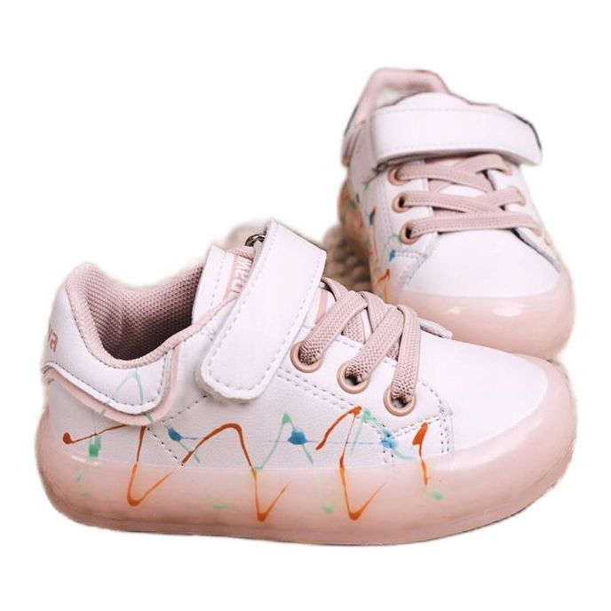 Apawwa Kinder-Sportschuhe mit LED-beleuchteter Sohle Weiß-Rosa Disco 2