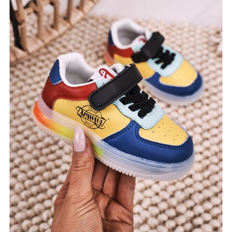 Apawwa Kinder-Sportschuhe mit LED-Lichtsohle Multicolor Scooter blau gelb 2