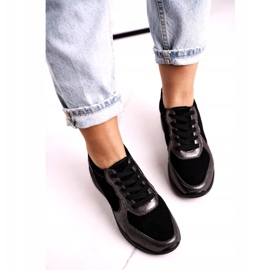 S.Barski Sneakers mit Keilabsatz aus Leder für Damen Schwarz Roxette mehrfarbig silber- 3