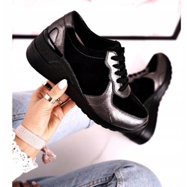 S.Barski Sneakers mit Keilabsatz aus Leder für Damen Schwarz Roxette mehrfarbig silber- 4