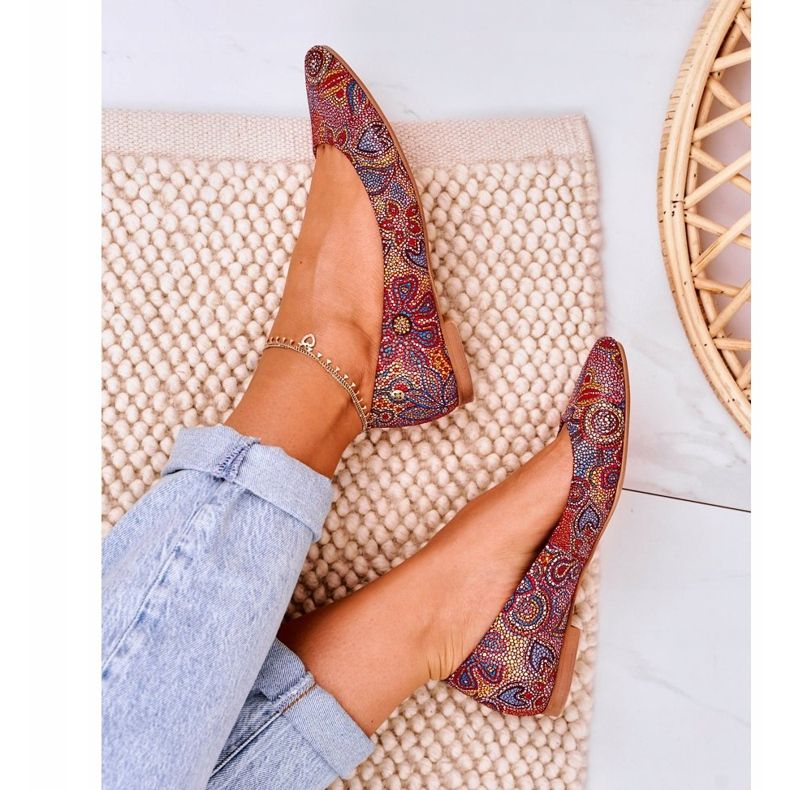 Damen Leder Maciejka Ballerinas Rot mit Blumen 04100-38 mehrfarbig 2