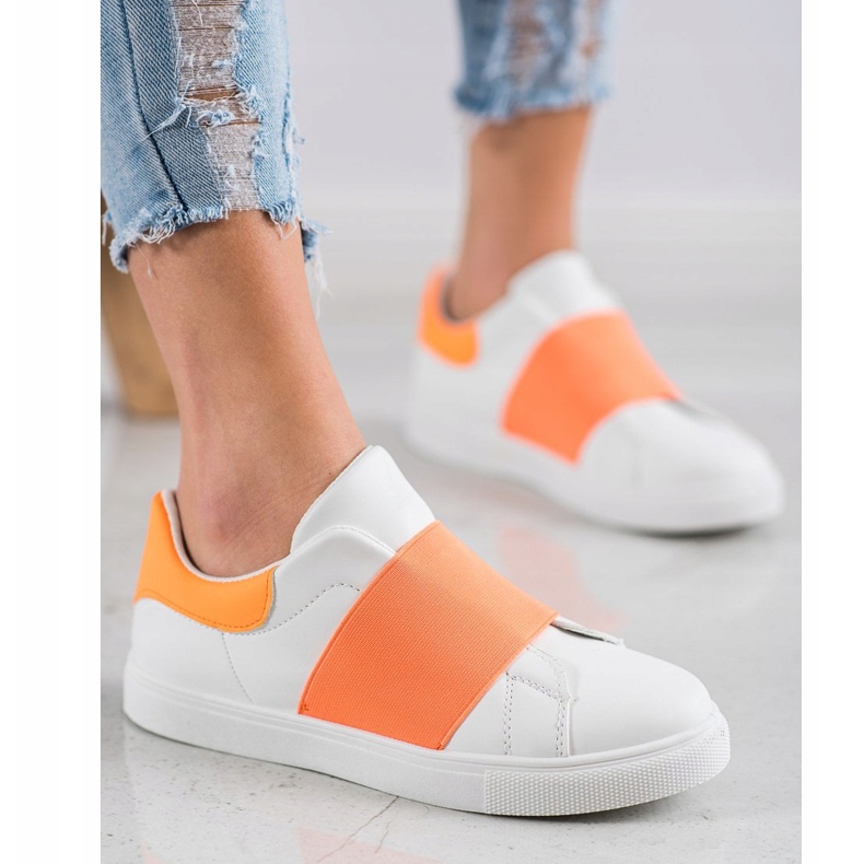 SHELOVET Slipper mit Gummizug weiß orange 2