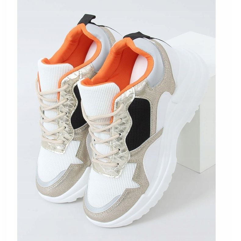 Weiß-goldene Sportschuhe mit Keilabsatz 3171 Gold 1