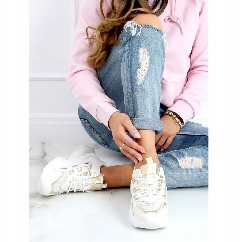 Damen Sportschuhe beige B0-551 BEIGE / GOLD 1