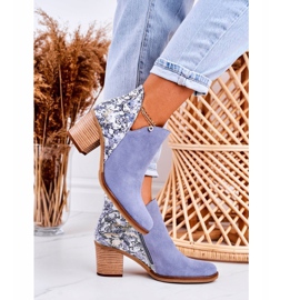 Damen Lederstiefel auf einem hohen Absatz Maciejka Light Blue 04492 blau 2