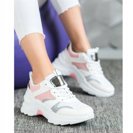 SHELOVET Stylische Merlin Sneakers weiß rosa silber- 1