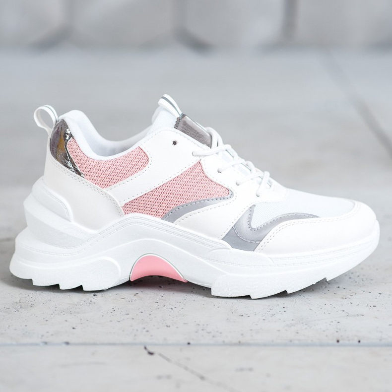 SHELOVET Stylische Merlin Sneakers weiß rosa silber- 2