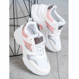 SHELOVET Stylische Merlin Sneakers weiß rosa silber- 3