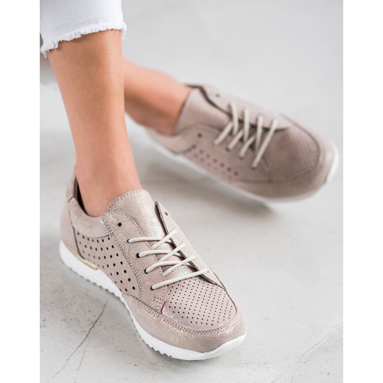 Kylie Durchbrochene Lederschuhe beige golden 1