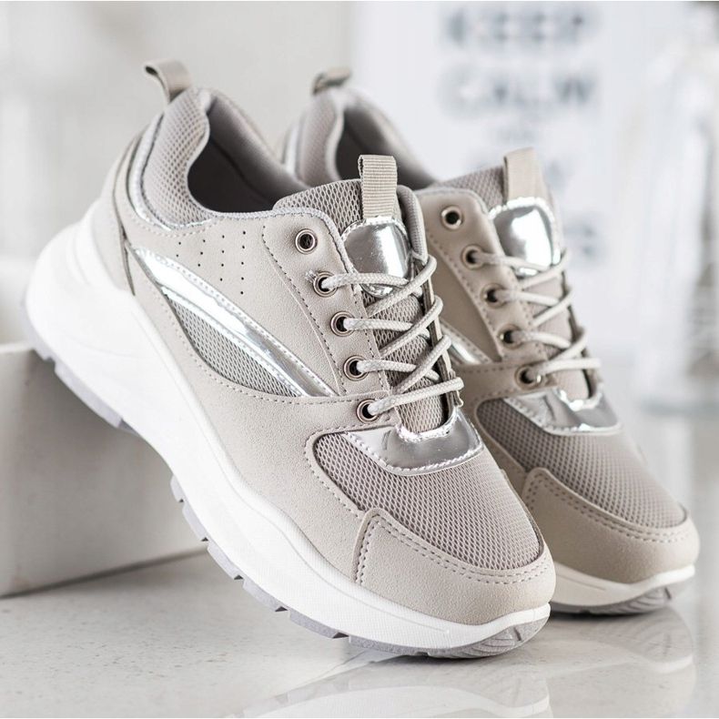 Ideal Shoes Stylische Sport-Sneaker beige grau 2