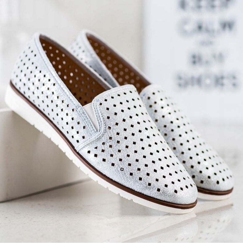 Kylie Glänzende durchbrochene Slipons silber- 1