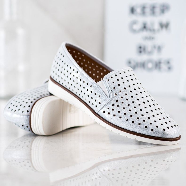 Kylie Glänzende durchbrochene Slipons silber- 2