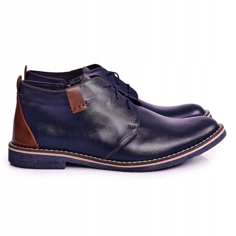 Gejms Ferens Warme Lederstiefel für Herren in Marineblau braun 1
