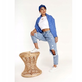 Damen Leder Sneakers Big Star BB274211 Weiß und Marineblau 2