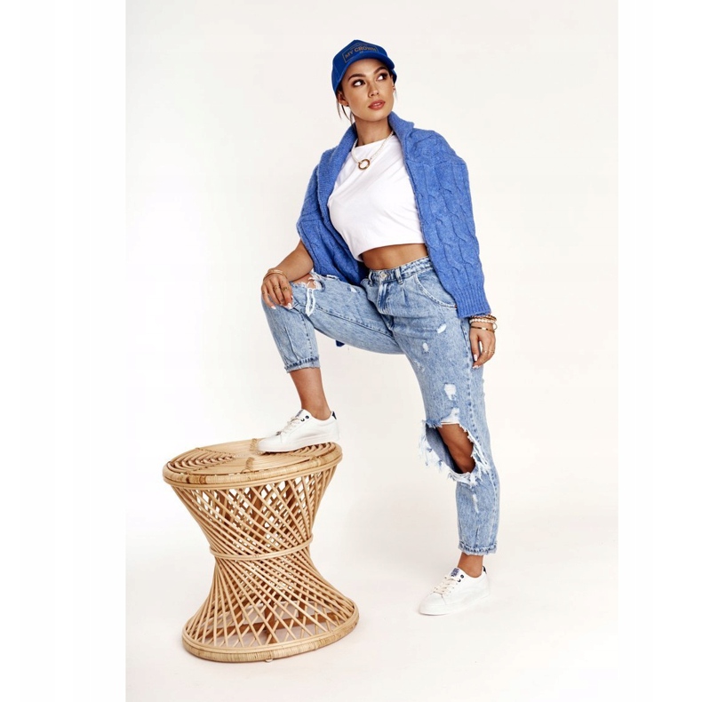 Damen Leder Sneakers Big Star BB274211 Weiß und Marineblau 2