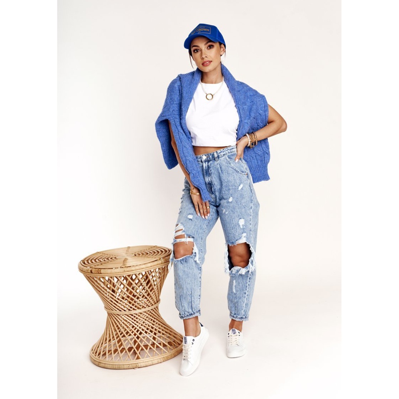 Damen Leder Sneakers Big Star BB274211 Weiß und Marineblau 1