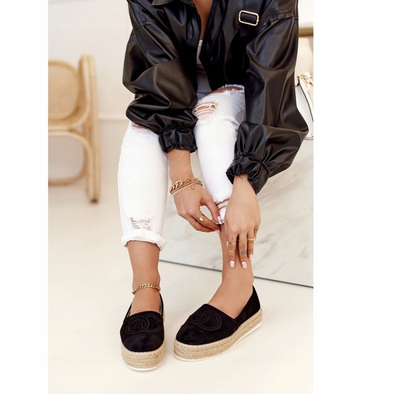 PS1 Damen Espadrilles On A Straw Platform Schwarz Febi 1