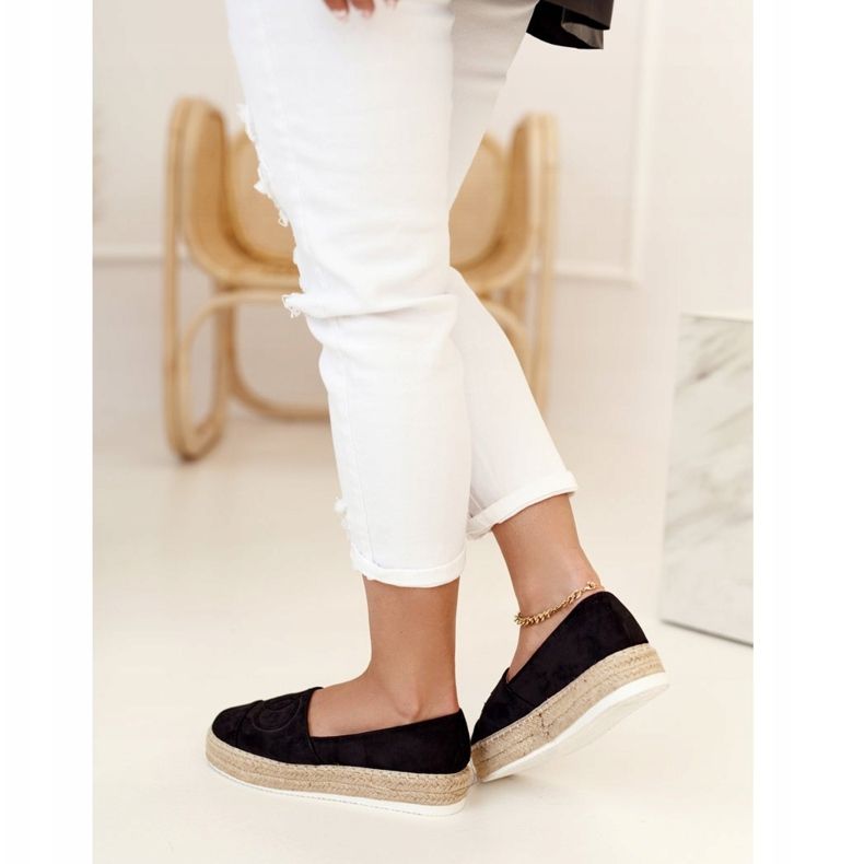 PS1 Damen Espadrilles On A Straw Platform Schwarz Febi 2