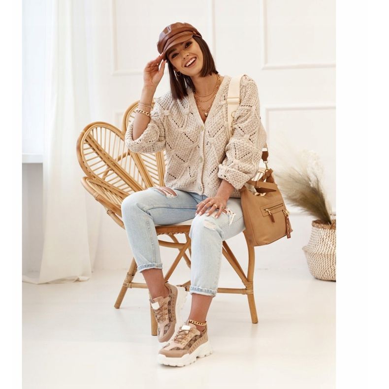 Sneakers für Damen auf einer massiven Sohle Khaki Daydreamer beige braun golden 2