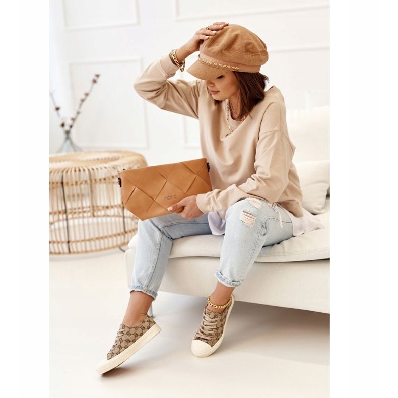 Damen Classic Logged Khaki Challenge Sneakers beige braun 1