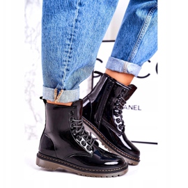 Warme Stiefel für Damen Lackierte Stiefel Black Thunder schwarz 3