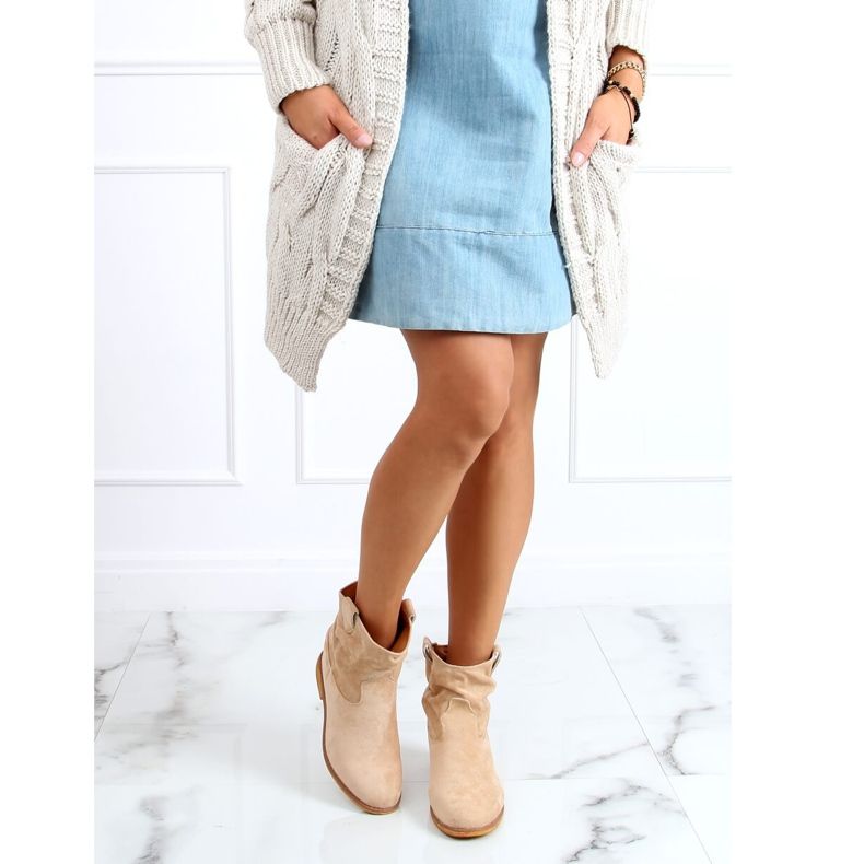 Beige Stiefel auf einem versteckten Keil B0-515 Khaki 1