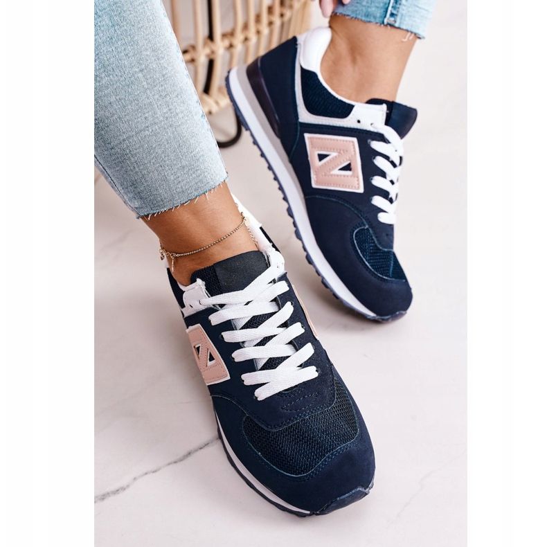 Damen Sportschuhe Sneakers Navy Last Minute weiß navy blau rosa 1