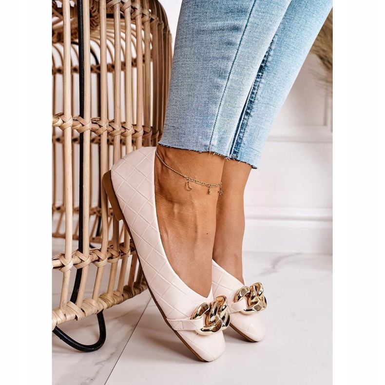 PS1 Elegante gesteppte Ballerinas mit beiger Coco-Kette 2