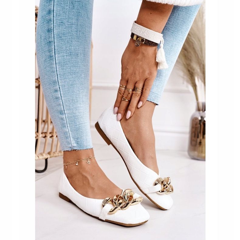 PS1 Elegante gesteppte Ballerinas mit weißer Coco-Kette 2