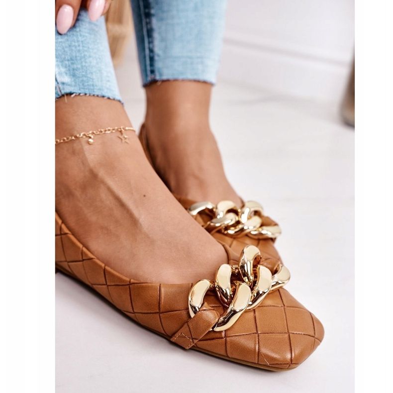 PS1 Elegante gesteppte Ballerinas mit Camel Coco-Kette braun 1