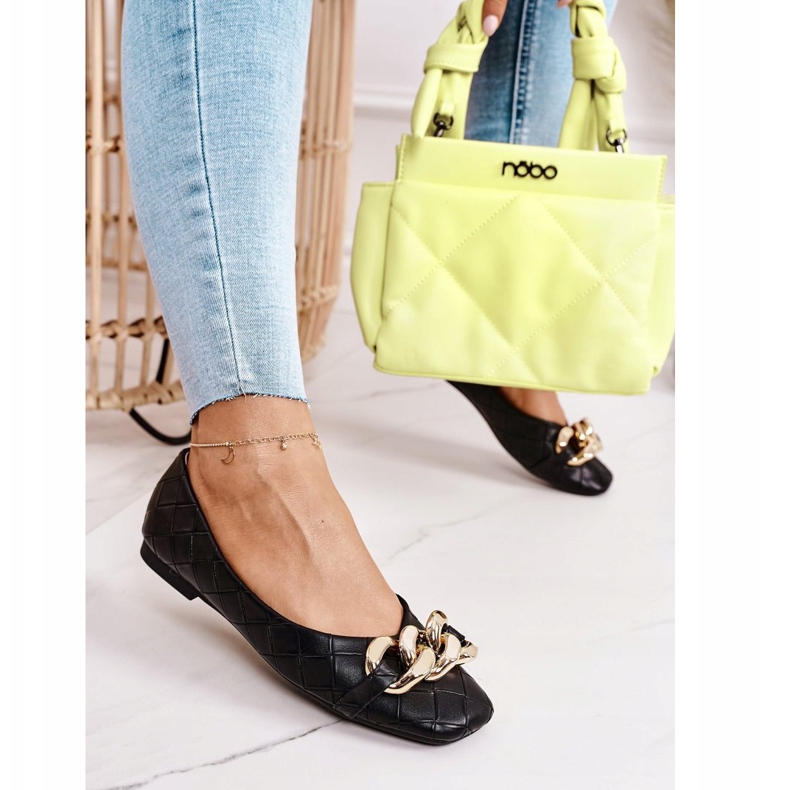 PS1 Elegante schwarze Coco-Steppballerinas mit Kette 2