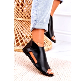 Nicole Flache Ledersandalen für Damen Schwarz Natalie 4