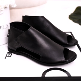 Nicole Flache Ledersandalen für Damen Schwarz Natalie 1