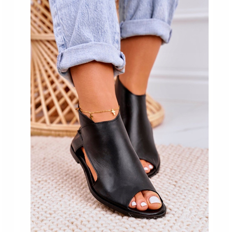 Nicole Flache Ledersandalen für Damen Schwarz Natalie 3